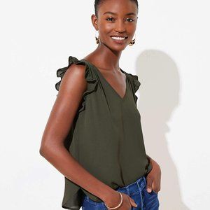 NWT LOFT Bar Back Flutter Shell Top in Green